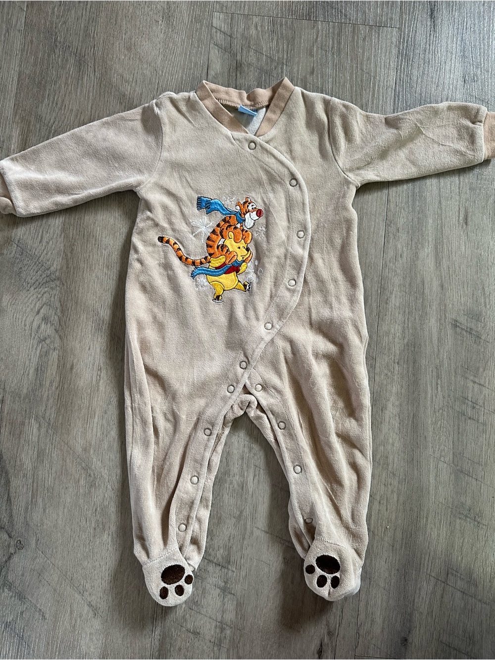 Disney Velour Beige Tigger & Pooh Winter Footed One-Piece